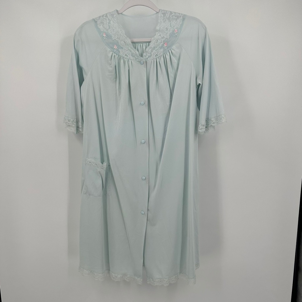 Shadowline Womens Vintage Cottagecore Pastel Lace Trim Robe Size S Housecoat